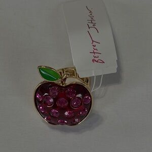 Betsey Johnson Crystal Adjustable Apple Ring NWT
